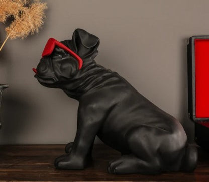 Handmade Bulldog Statue, Dog Decor with Glasses, Handmade Dog Statue, Bulldog Figurine with Glasses, Handmade Bulldog Sculpture