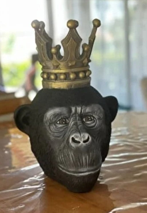 Handmade Monkey King Decor, Crowned Chimp Statue, Handmade Monkey Decor, Handmade King Monkey Statue, Crown Monkey Decor, Monkey Head Decor