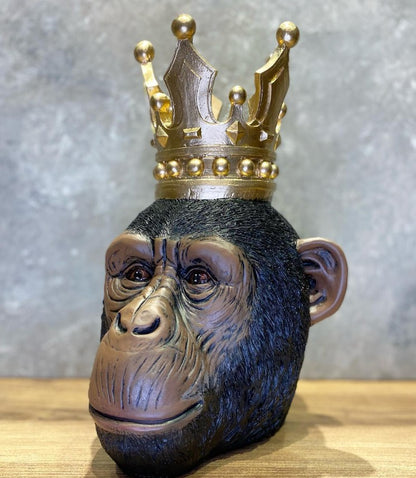 Handmade Monkey King Decor, Crowned Chimp Statue, Handmade Monkey Decor, Handmade King Monkey Statue, Crown Monkey Decor, Monkey Head Decor
