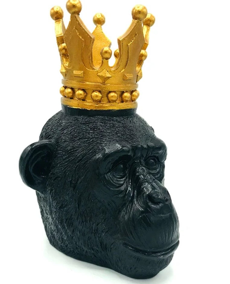 Handmade Monkey King Decor, Crowned Chimp Statue, Handmade Monkey Decor, Handmade King Monkey Statue, Crown Monkey Decor, Monkey Head Decor