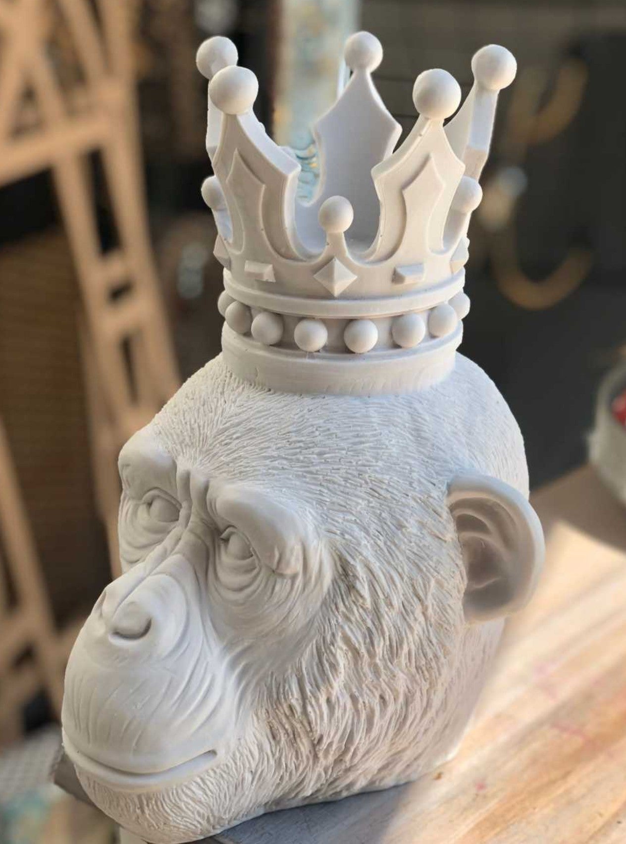 Handmade Monkey King Decor, Crowned Chimp Statue, Handmade Monkey Decor, Handmade King Monkey Statue, Crown Monkey Decor, Monkey Head Decor