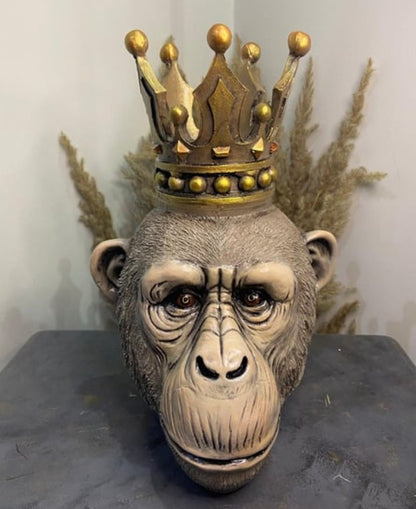 Handmade Monkey King Decor, Crowned Chimp Statue, Handmade Monkey Decor, Handmade King Monkey Statue, Crown Monkey Decor, Monkey Head Decor