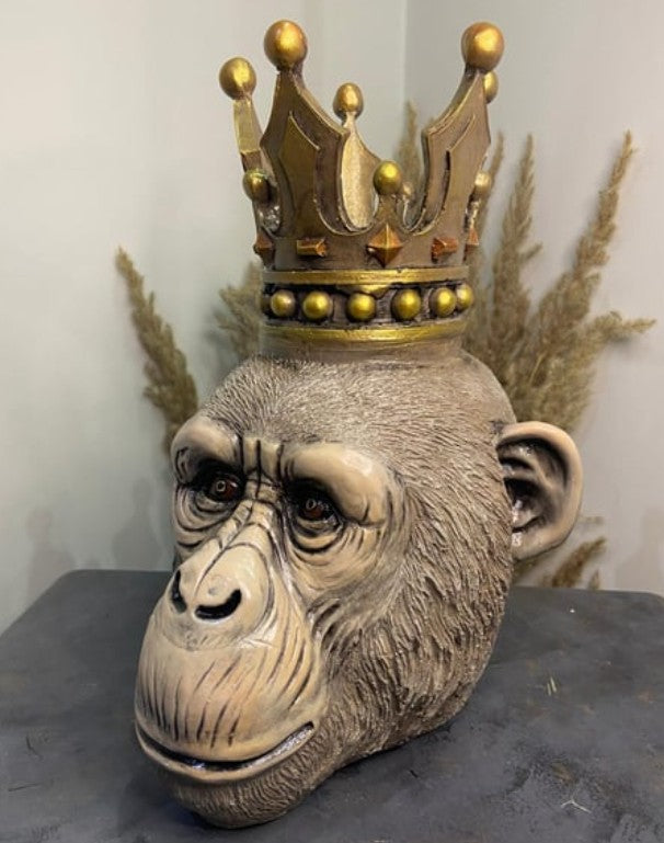 Handmade Monkey King Decor, Crowned Chimp Statue, Handmade Monkey Decor, Handmade King Monkey Statue, Crown Monkey Decor, Monkey Head Decor