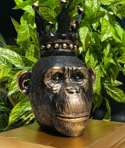 Handmade Monkey King Decor, Crowned Chimp Statue, Handmade Monkey Decor, Handmade King Monkey Statue, Crown Monkey Decor, Monkey Head Decor