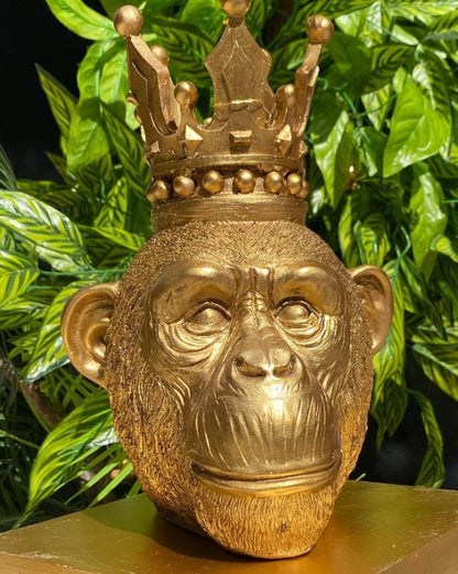 Handmade Monkey King Decor, Crowned Chimp Statue, Handmade Monkey Decor, Handmade King Monkey Statue, Crown Monkey Decor, Monkey Head Decor