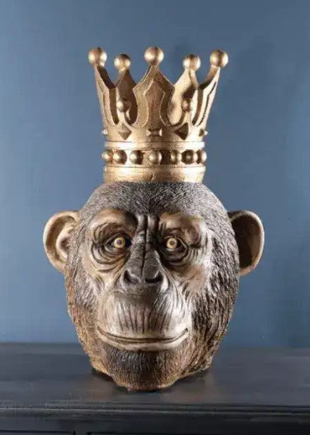 Handmade Monkey King Decor, Crowned Chimp Statue, Handmade Monkey Decor, Handmade King Monkey Statue, Crown Monkey Decor, Monkey Head Decor