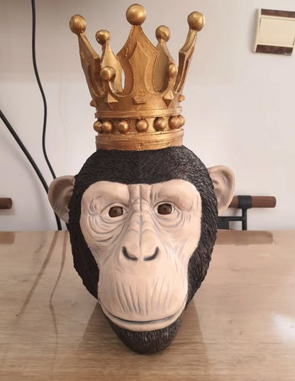 Handmade Monkey King Decor, Crowned Chimp Statue, Handmade Monkey Decor, Handmade King Monkey Statue, Crown Monkey Decor, Monkey Head Decor