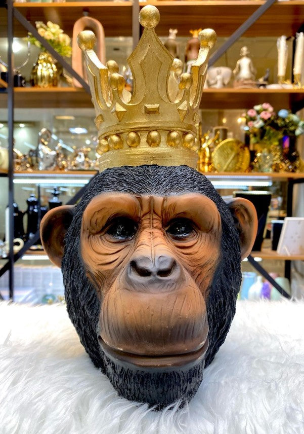 Handmade Monkey King Decor, Crowned Chimp Statue, Handmade Monkey Decor, Handmade King Monkey Statue, Crown Monkey Decor, Monkey Head Decor