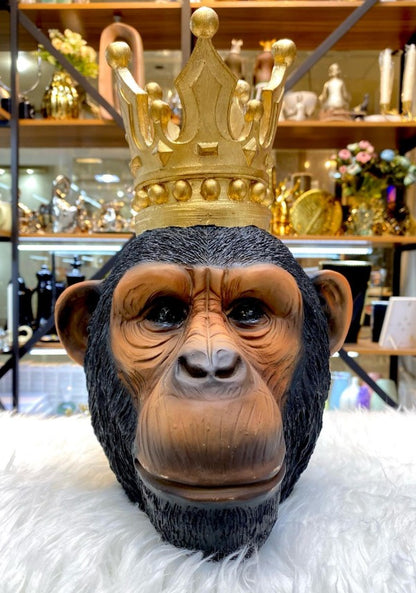 Handmade Monkey King Decor, Crowned Chimp Statue, Handmade Monkey Decor, Handmade King Monkey Statue, Crown Monkey Decor, Monkey Head Decor