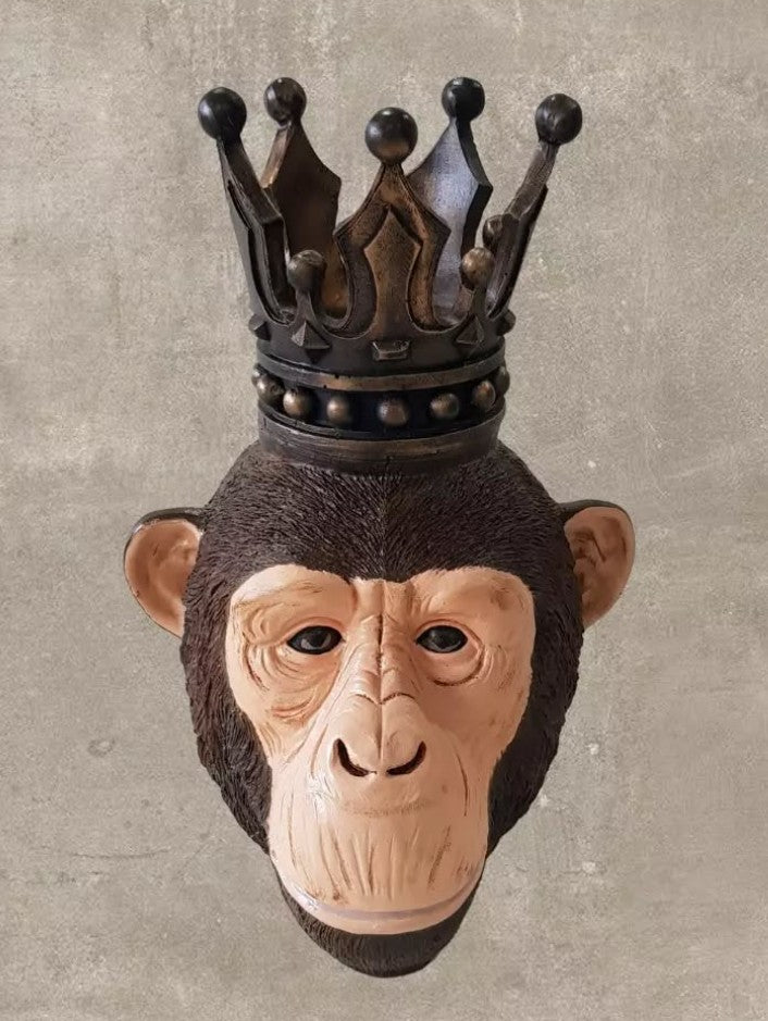 Handmade Monkey King Decor, Crowned Chimp Statue, Handmade Monkey Decor, Handmade King Monkey Statue, Crown Monkey Decor, Monkey Head Decor