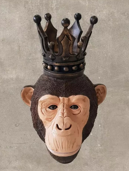 Handmade Monkey King Decor, Crowned Chimp Statue, Handmade Monkey Decor, Handmade King Monkey Statue, Crown Monkey Decor, Monkey Head Decor