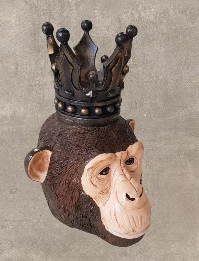 Handmade Monkey King Decor, Crowned Chimp Statue, Handmade Monkey Decor, Handmade King Monkey Statue, Crown Monkey Decor, Monkey Head Decor
