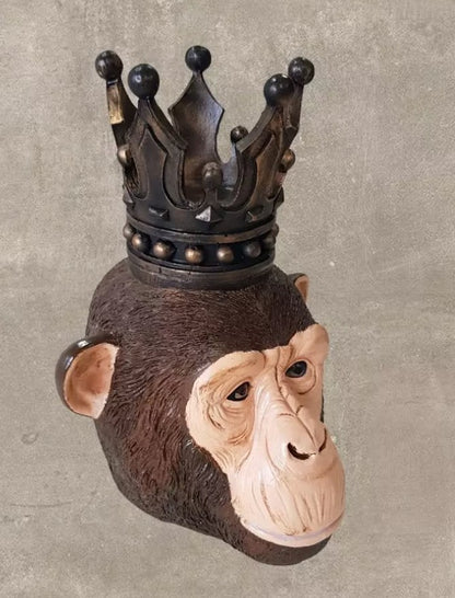 Handmade Monkey King Decor, Crowned Chimp Statue, Handmade Monkey Decor, Handmade King Monkey Statue, Crown Monkey Decor, Monkey Head Decor