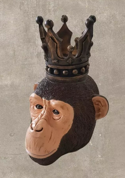 Handmade Monkey King Decor, Crowned Chimp Statue, Handmade Monkey Decor, Handmade King Monkey Statue, Crown Monkey Decor, Monkey Head Decor