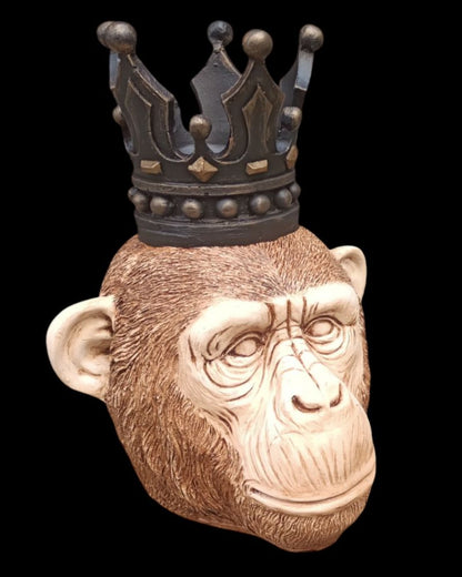 Handmade Monkey King Decor, Crowned Chimp Statue, Handmade Monkey Decor, Handmade King Monkey Statue, Crown Monkey Decor, Monkey Head Decor