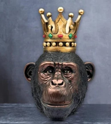 Handmade Monkey King Decor, Crowned Chimp Statue, Handmade Monkey Decor, Handmade King Monkey Statue, Crown Monkey Decor, Monkey Head Decor