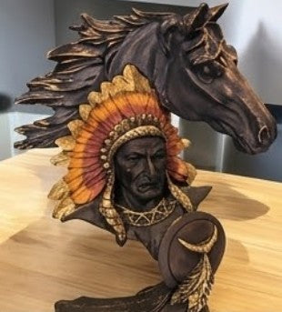 Native American Indian Chief and Horse Bust Sculpture, Western Decor, Native American Statue, Indian Chief Bust, Western Home Decor, Indian Chief Decor, Indian Chief Statue
