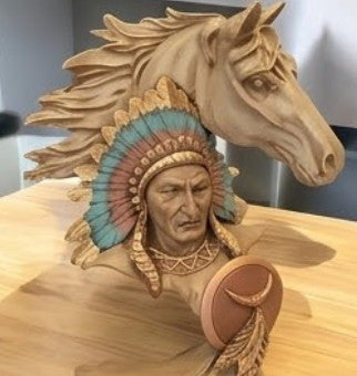Native American Indian Chief and Horse Bust Sculpture, Western Decor, Native American Statue, Indian Chief Bust, Western Home Decor, Indian Chief Decor, Indian Chief Statue
