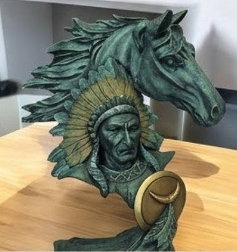Native American Indian Chief and Horse Bust Sculpture, Western Decor, Native American Statue, Indian Chief Bust, Western Home Decor, Indian Chief Decor, Indian Chief Statue