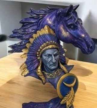 Native American Indian Chief and Horse Bust Sculpture, Western Decor, Native American Statue, Indian Chief Bust, Western Home Decor, Indian Chief Decor, Indian Chief Statue