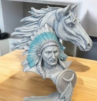 Native American Indian Chief and Horse Bust Sculpture, Western Decor, Native American Statue, Indian Chief Bust, Western Home Decor, Indian Chief Decor, Indian Chief Statue