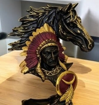 Native American Indian Chief and Horse Bust Sculpture, Western Decor, Native American Statue, Indian Chief Bust, Western Home Decor, Indian Chief Decor, Indian Chief Statue