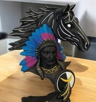 Native American Indian Chief and Horse Bust Sculpture, Western Decor, Native American Statue, Indian Chief Bust, Western Home Decor, Indian Chief Decor, Indian Chief Statue