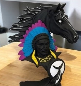 Native American Indian Chief and Horse Bust Sculpture, Western Decor, Native American Statue, Indian Chief Bust, Western Home Decor, Indian Chief Decor, Indian Chief Statue
