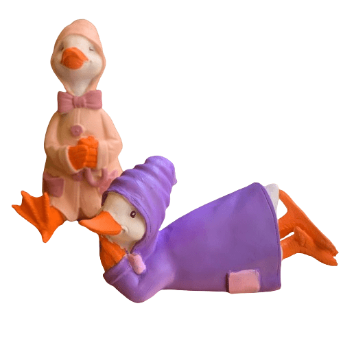 Colorful Duck Statue Set, Lying and Sitting Duck Sculptures, Polyester Duck Set, Duck Statue Duo,  Raincoat Duck Statues, Elegant Duck Decor
