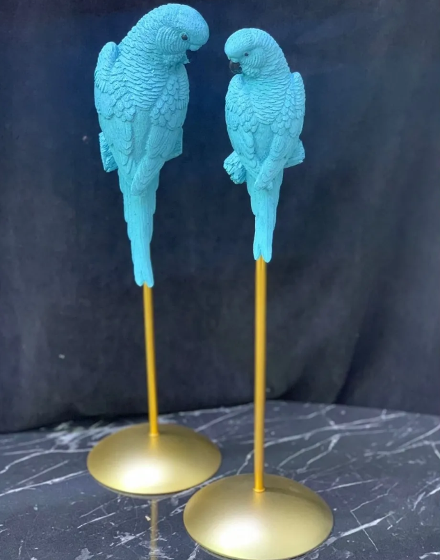 Parrot Statue Set, Tall Parrot Statues, Set of 2 Tall Parrots, Tropical Parrot Decor, Parrot Statues on Base, Tall Parrot Sculpture Set