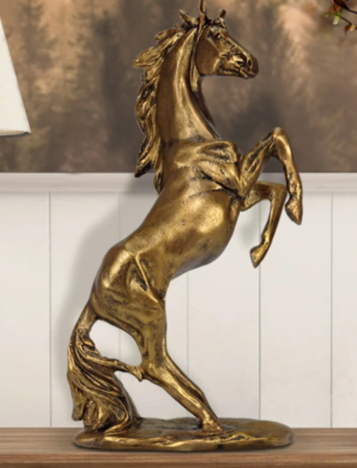 Horse Table Decor, Rearing Horse Statue, Equestrian Figurine, Rustic Home Office Sculpture