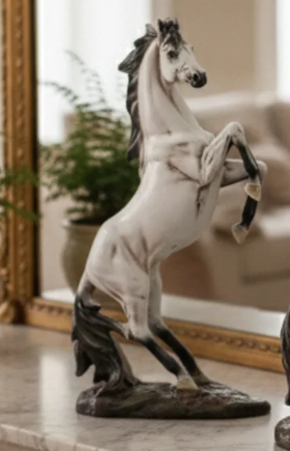 Horse Table Decor, Rearing Horse Statue, Equestrian Figurine, Rustic Home Office Sculpture