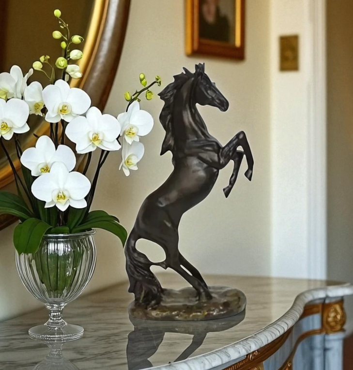 Horse Table Decor, Rearing Horse Statue, Equestrian Figurine, Rustic Home Office Sculpture