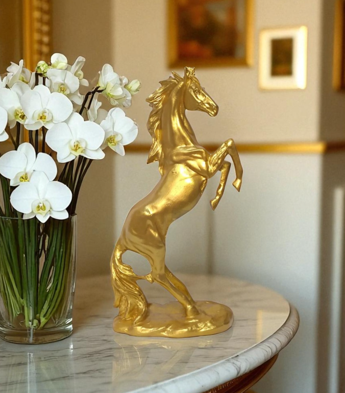 Horse Table Decor, Rearing Horse Statue, Equestrian Figurine, Rustic Home Office Sculpture
