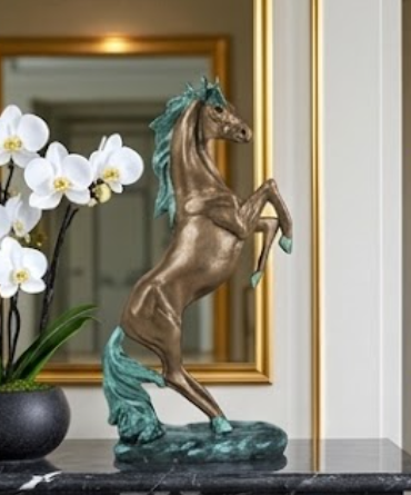 Horse Table Decor, Rearing Horse Statue, Equestrian Figurine, Rustic Home Office Sculpture