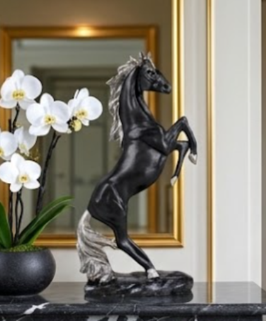 Horse Table Decor, Rearing Horse Statue, Equestrian Figurine, Rustic Home Office Sculpture