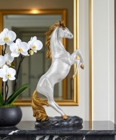 Horse Table Decor, Rearing Horse Statue, Equestrian Figurine, Rustic Home Office Sculpture