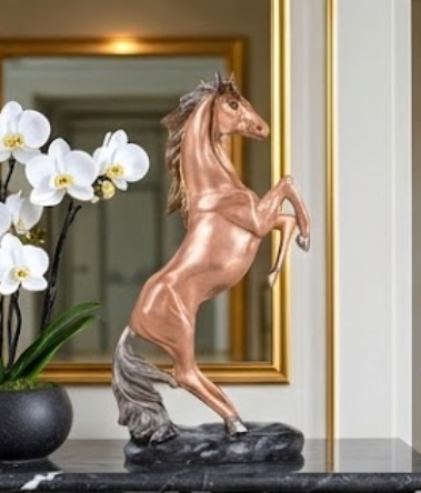 Horse Table Decor, Rearing Horse Statue, Equestrian Figurine, Rustic Home Office Sculpture