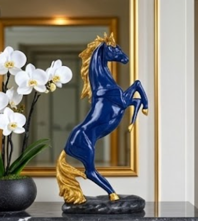 Horse Table Decor, Rearing Horse Statue, Equestrian Figurine, Rustic Home Office Sculpture