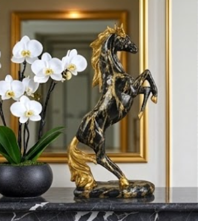 Horse Table Decor, Rearing Horse Statue, Equestrian Figurine, Rustic Home Office Sculpture