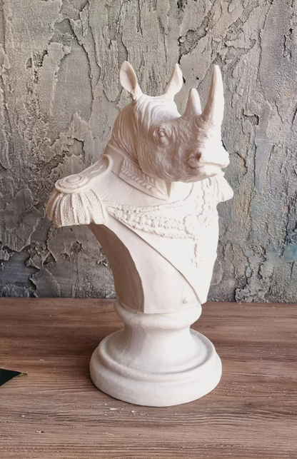 Royal Rhino Bust Statue, Military Style Rhino Bust, Elegant Rhino Head Statue, Rhino Head Statue, Military Rhino Bust, Rhino Bust Sculpture