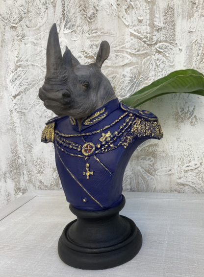 Royal Rhino Bust Statue, Military Style Rhino Bust, Elegant Rhino Head Statue, Rhino Head Statue, Military Rhino Bust, Rhino Bust Sculpture