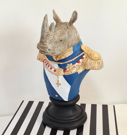 Royal Rhino Bust Statue, Military Style Rhino Bust, Elegant Rhino Head Statue, Rhino Head Statue, Military Rhino Bust, Rhino Bust Sculpture