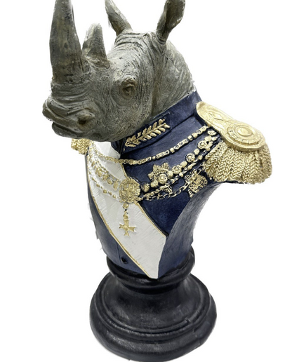 Royal Rhino Bust Statue, Military Style Rhino Bust, Elegant Rhino Head Statue, Rhino Head Statue, Military Rhino Bust, Rhino Bust Sculpture