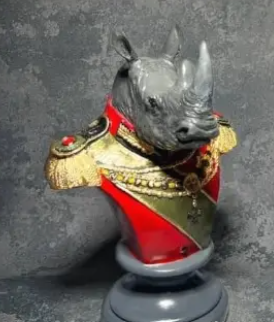 Royal Rhino Bust Statue, Military Style Rhino Bust, Elegant Rhino Head Statue, Rhino Head Statue, Military Rhino Bust, Rhino Bust Sculpture