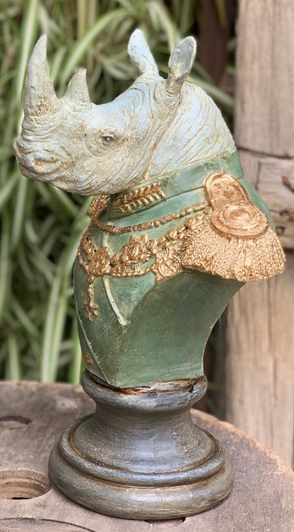 Royal Rhino Bust Statue, Military Style Rhino Bust, Elegant Rhino Head Statue, Rhino Head Statue, Military Rhino Bust, Rhino Bust Sculpture