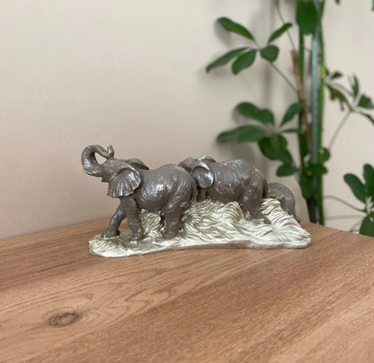 Handmade Elephant Family Decor, Elephant Statue, Safari Home Decor, Artistic Office Decor, Handmade Elephant Set, Animal Home Accent