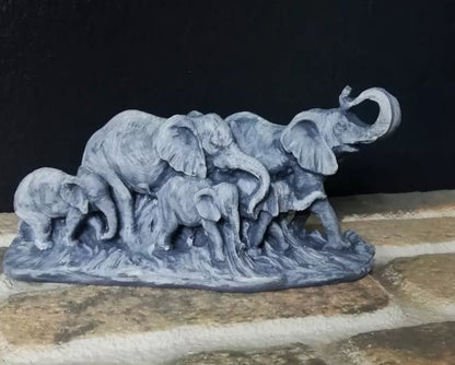 Handmade Elephant Family Decor, Elephant Statue, Safari Home Decor, Artistic Office Decor, Handmade Elephant Set, Animal Home Accent