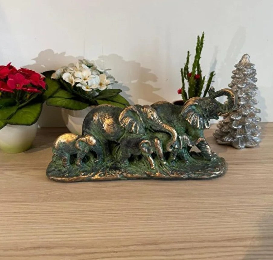 Handmade Elephant Family Decor, Elephant Statue, Safari Home Decor, Artistic Office Decor, Handmade Elephant Set, Animal Home Accent