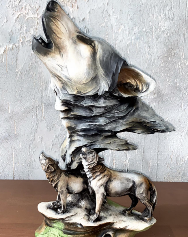 Howling Wolf Family Sculpture, Wolf Pack Statue, Wolf Head and Family Statue, Howling Wolf Head Statue, Spirit of the Wolf Pack Statue